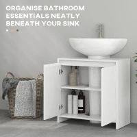 HOMCOM Under Sink Bathroom Cabinet, Freestanding Under Sink Cabinet with 2 Doors and Shelf for Basin without or with Pedestal, White(m-5)