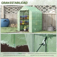 Outsunny Conjunto de Invernadero de Jardín con Estantes y Cubierta de PE con Puerta Enrollable y Ventana 143x138x190 cm Verde(m-7)