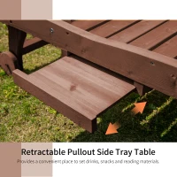 Outsunny Outdoor Wooden Lounger Chair, Sun Bed with Built-In Table, Adjustable Backrest and Wheels, Red Brown(m-4)