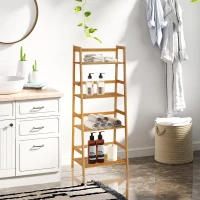 HOMCOM Etagère échelle en bambou 4 niveaux bibliothèque style naturel 48L x 31,5l x 120H cm(m-8)