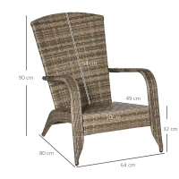 Outsunny Sedia da Giardino Adironrack con Braccioli, in Rattan e Acciaio, 64x80x90 cm, Marrone e Blu(m-3)