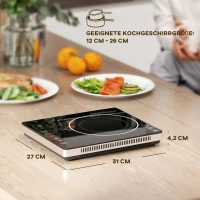 HOMCOM Kochplatte, Induktionskocher mit 10-Stufen-Temperatur, Touchpanel, Schwarz(m-3)