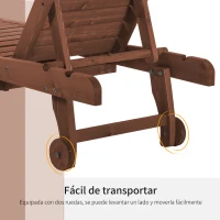 Outsunny Tumbona de Madera Exterior Silla Reclinable de Jardín con 2 Ruedas Respaldo Ajustable y 1 Bandeja Carga 130 kg Natural(m-6)