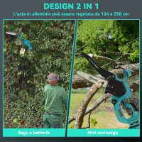 Outsunny Motosega a Batterie 2 in 1 con Palo Telescopico, Motore Brushless, 2 Batterie e Blocco di Sicurezza, Blu(m-4)