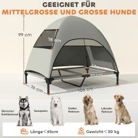 PawHut Hundeliege Outdoor mit Dach, Erhöhtes Hundebett für Große Hunde, 106 x 76 x 99 cm, Hellgrau(m-3)