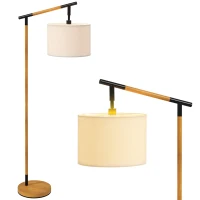 HOMCOM Metal Frame Floor Lamp with 350 Degree Rotating Lampshade, for Living Room and Bedroom, LED Bulb Included, Brown(m-10)