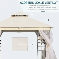 Outsunny Foisor de Exterior 3x3m cu Plasa pentru Tantari si Cadru din Otel Alb(m-4)