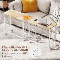 HOMCOM Escritorio Plegable con Ruedas y Estructura Resistente Ideal para Oficina y Estudio 80x40x75 cm Natural y Blanco(m-5)