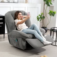 HOMCOM Relaxfauteuil, TV-fauteuil met Ligfunctie, Schommel- en Draaibaar, met Voetsteun, Grijs(m-2)