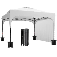 Outsunny Tenda Dobrável com Altura Ajustável 1 Parede Lateral Teto com Ventilação 4 Sacos de Areia e Bolsa de Transporte 3x3 m Branco(m-10)