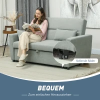 HOMCOM 2-Sitzer Sofa mit Bettfunktion, Verstellbarer Rückenlehne, Polstersofa, Samtoptik, für Wohnzimmer, Schlafzimmer, Hellgrau(m-4)