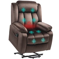 HOMCOM Aufstehsessel mit Massagefunktion und Lendenheizung, Recliner-Sessel mit Fernbedienungen und Seitentaschen, Braun(m-10)