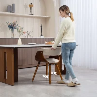 HOMCOM Esszimmerstuhl, Stoff in Leinenoptik, gebogene Rückenlehne, Holzbeine, Beige(m-6)