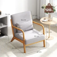 HOMCOM Fauteuil lounge - 3 coussins inclus - assise profonde - accoudoirs - structure bois hévéa - aspect velours gris(m-3)