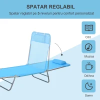Outsunny sezlong pliabil cu spatar reglabil si perna, 182x56x28cm(m-4)