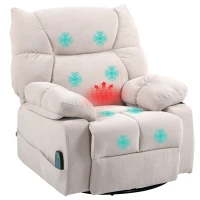 HOMCOM Massagesessel mit Wärme- & Liegefunktion, drehbar, bis 150 kg, Metallgestell, 98x90x98cm, Beige(m-10)