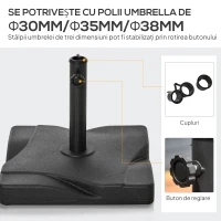 Outsunny Baza pentru Umbrela din Plastic de 20 kg pentru Stalpi de 35-38-48 mm, 41,5x41,5x35cm(m-5)