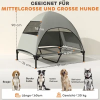 PawHut Buiten Hondenligbed met Dak, Verhoogd Hondenbed voor Grote Honden, 91 x 76 x 90 cm, Lichtgrijs(m-3)