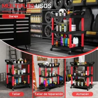 HOMCOM Carro de Herramientas con 3 Estantes Ruedas y Asas para Garaje Mecánico Hogar Carga 91 kg Rojo y Negro(m-6)