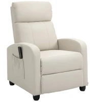HOMCOM Fauteuil de Relaxation et Massage électrique avec Inclinaison Manuelle Dossier Repose-Pied réglable revêtement synthétique Crème(m-11)