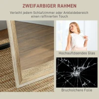 HOMCOM Volledige Lichaamsspiegel, MDF-frame, Splintervrije Folie, 162,6 x 53,3 cm, Natuurhout(m-5)