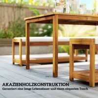 Outsunny Zestaw mebli ogrodowych 3 elem., Siedzisko z 1 stołem z otworem na parasol i 2 ławkami 150 x 85 x 75 cm Teak(m-7)