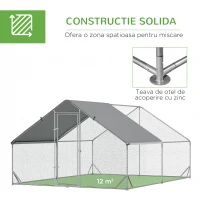 PawHut Coteț de Găini cu Cadru Zincat și Plasă Hexagonală, Țarc cu Acoperiș Impermeabil pentru Găini, Rațe și Iepuri, 3x4x2 m(m-7)