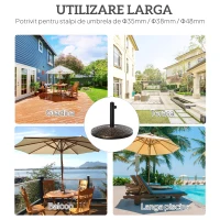 Outsunny Baza Rotunda pentru Umbrela de Soare din Plastic cu Efect de Ratan 25 kg pentru Stalpi de 35 mm, 38 mm, 48 mm(m-6)