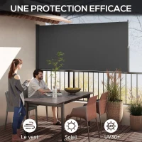 Outsunny Store latéral brise-vue paravent rétractable 3 x 1,4 m alu. polyester anti-UV haute densité 180 g/m² gris foncé(m-4)