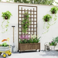 Outsunny Wooden Trellis Planter, Raised Garden Bed with Wheels, to Climb and Grow Vegetables, Herbs and Flowers, Brown(m-8)