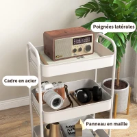 HOMCOM Desserte chariot de rangement en acier chariot de service à roulettes 3 plateaux ajourés 45 x 30,6 x 79 cm blanc(m-6)
