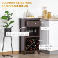 HOMCOM Casier à vin Meuble de rangement pour bouteille de vin Porte-bouteilles + Support Verres + tiroir - Marron(m-4)