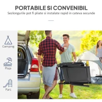 Outsunny Set 2 Sezloguri de Gradina Pliabile cu Spatar Reglabil in 7 Pozitii, din Aluminiu si Plasa Respirabila, 64x134x95cm, Negru(m-7)