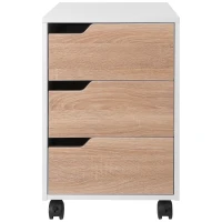 Homcom Comoda Birou – 3 Sertare, Roti, Alb si Lemn(m-10)