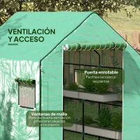 Outsunny Conjunto de Invernadero de Jardín con Estantes y Cubierta de PE con Puerta Enrollable y Ventana 143x138x190 cm Verde(m-6)