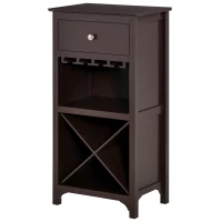 HOMCOM Casier à vin Meuble de rangement pour bouteille de vin Porte-bouteilles + Support Verres + tiroir - Marron(m-10)