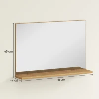 kleankin Specchio Bagno da Parete con Mensola Design Moderno e Multiuso, 60x12x40 cm, Legno(m-3)