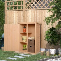 Outsunny Armoire abri de Jardin Remise pour Outils Bois de Sapin pré-huilé Toit bitumé incliné - Grande Porte verrouillable loquet - 2 étagères - dim. 75L x 56l x 115H cm(m-2)