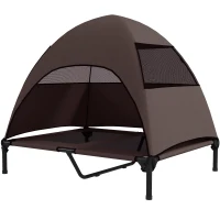 PawHut Outdoor Hondenligbed met Dak, Verhoogd Hondenbed voor Grote Honden, 91 x 76 x 90 cm, Koffie(m-1)