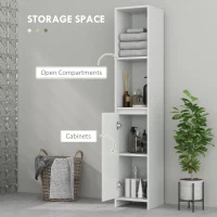 HOMCOM Narrow Bathroom Cabinet, Slim Bathroom Storage Unit with Open Compartment, Freestanding Storage Cupboard for Small Spaces, 30 x 30 x 160 cm, White(m-4)