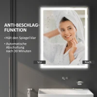 HOMCOM Badkamerspiegel met LED Verlichting 90x70 cm Wandspiegel met Memory-Functie en 3 Lichtkleuren Zilver(m-6)