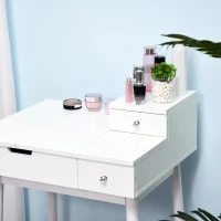 HOMCOM Coiffeuse Table de Maquillage avec Tabouret Miroir Rabattable Coffre + 2 tiroirs MDF Bois Massif pin Blanc(m-7)