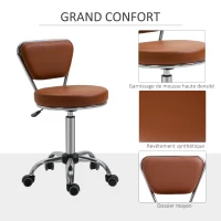 HOMCOM Tabouret de massage Vintage - tabouret de travail pivotant 360° - hauteur assise réglable 49-64 cm - revêtement synthétique marron métal chromé(m-5)