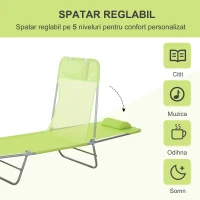 Outsunny Sezlong pentru Gradina Pliabil cu Spatar Reclinabil Verde deschis(m-4)