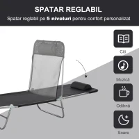Outsunny Sezlong pentru Bronzat Pliabil si Reclinabil, negru(m-4)