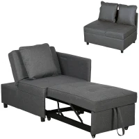 HOMCOM Sofá Cama de 1 Plaza con Respaldo Ajustable Sillón Cama Individual con Almohadas para Dormitorio Apartamento Gris(m-10)