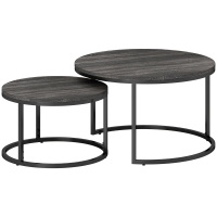 HOMCOM Set of Two Marble-Effect Stacking Tables - Black