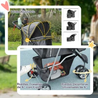 PawHut Carrito para Perros Pequeños con Cesta de Almacenaje Ventanas de Malla y Cinturón de Seguridad 75x45x97 cm Gris Oscuro(m-6)
