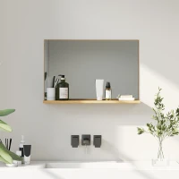 kleankin Specchio Bagno da Parete con Mensola Design Moderno e Multiuso, 60x12x40 cm, Legno(m-8)