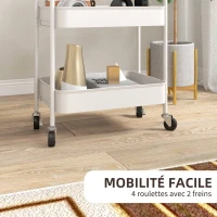 HOMCOM Desserte chariot de rangement en acier chariot de service à roulettes 3 plateaux ajourés 45 x 30,6 x 79 cm blanc(m-5)